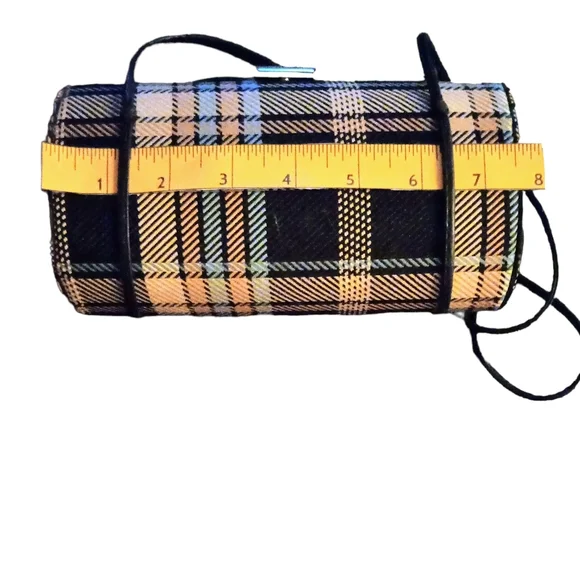Rare Vintage Minaudière Snap Close Hard Body Bag: Blue, Black, Gold, Tan Plaid - Picture 4 of 12
